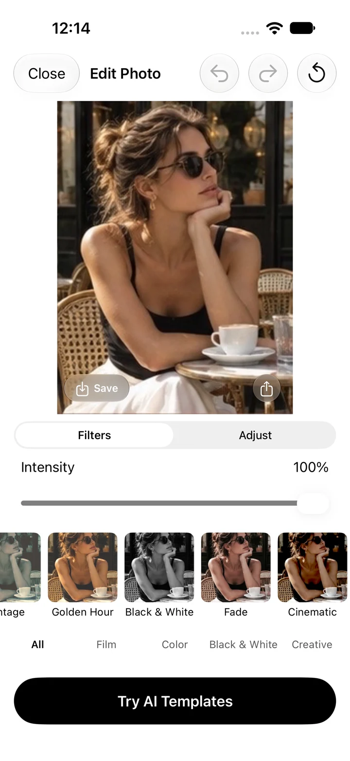 Nomicam filtre ve fotoğraf düzenleme ekranı